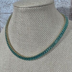 Blue Teal Baguettes Gold Tennis Necklace